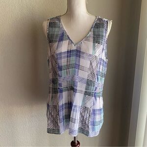 Plaid Sleeveless Women's Top - Blue and White